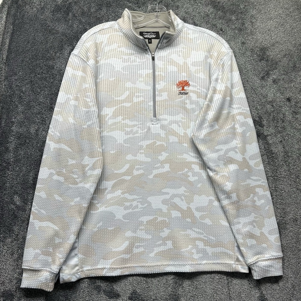 Straight Down Mens Size S Gray Long Sleeve Camo 1/4 Zip Athletic Shirt (K6)